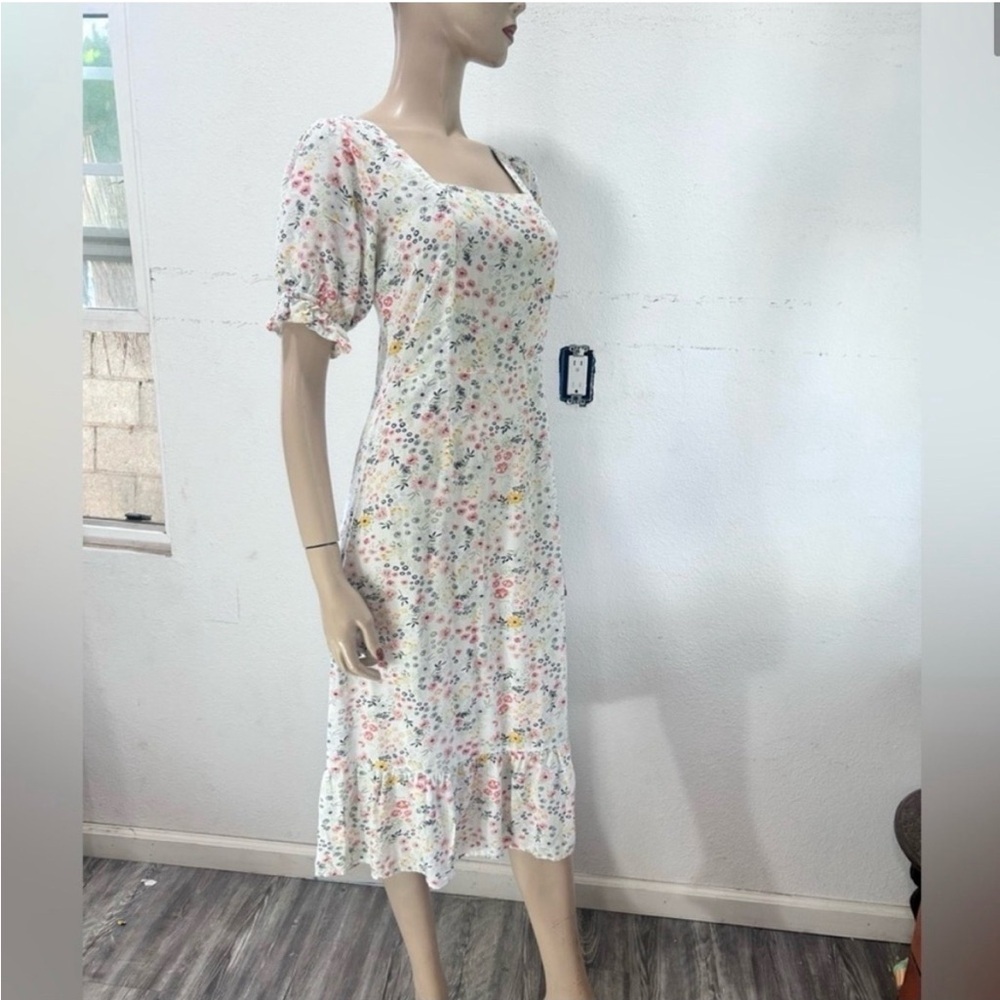 Influence Square-Neck Floral Midi Dress with Puff Sleeves - Picture 7 of 16